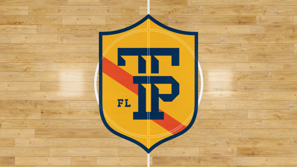 Trinity Preparatory School Saints Athletic Logo on a Basketball Court